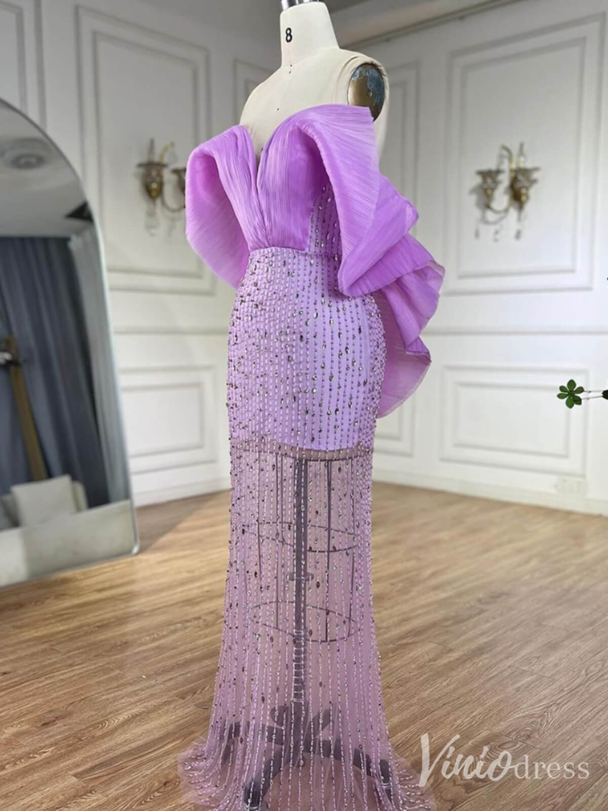 Lilac Sheer Beaded Prom Dresses Off the Shoulder Sweetheart Formal Dresses 20218-Evening Dresses 2025 -Viniodress-Lilac-US 2-