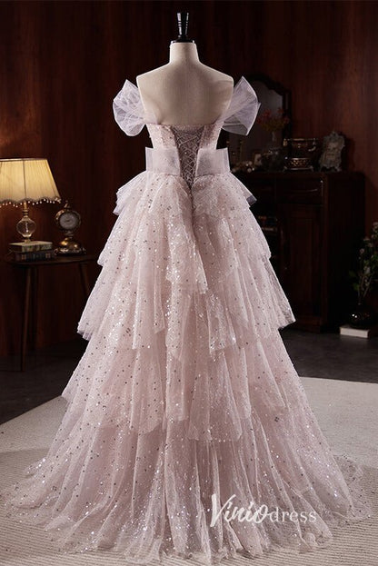 Lilac Sparkly Tulle Ruffle Prom Dresses with Off-the-Shoulder FD3517-prom dresses 2025 -Viniodress-Lilac-Custom Size-