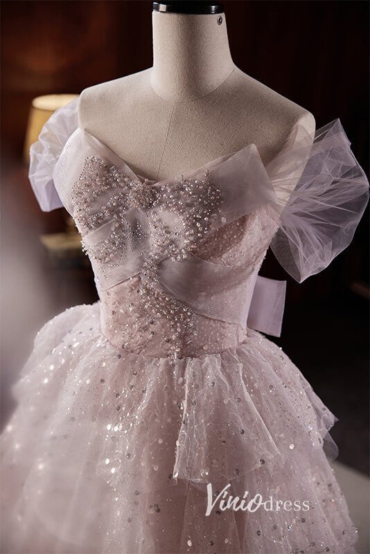 Lilac Sparkly Tulle Ruffle Prom Dresses with Off-the-Shoulder FD3517-prom dresses 2025 -Viniodress-Lilac-Custom Size-