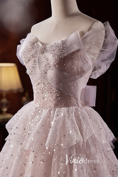 Lilac Sparkly Tulle Ruffle Prom Dresses with Off-the-Shoulder FD3517-prom dresses 2025 -Viniodress-Lilac-Custom Size-