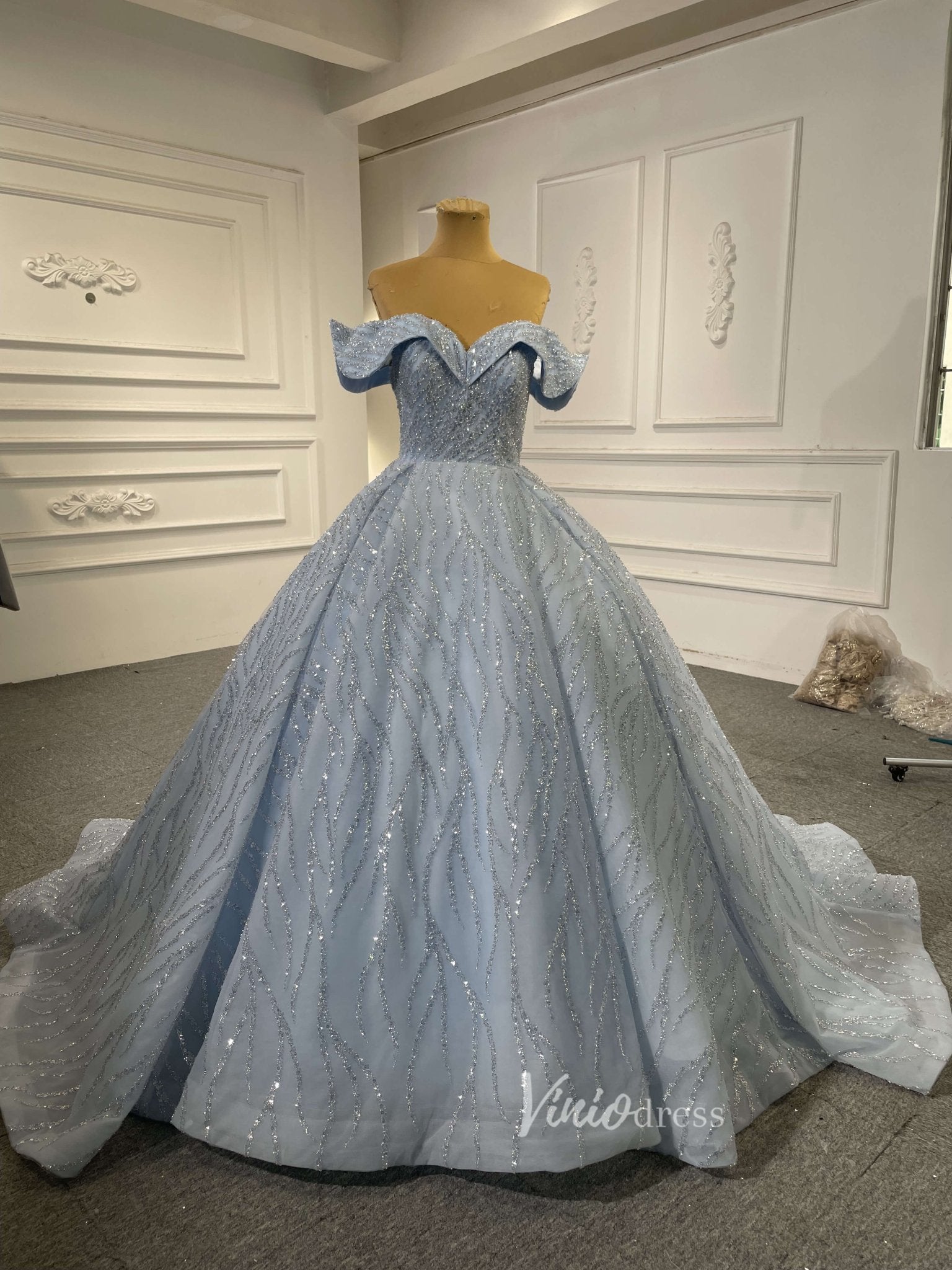 Lilac Sweet 16 Dress Beaded Ball Gown Wedding Dresses 67429-wedding dresses 2025 -Viniodress-Light Blue-Custom Size-