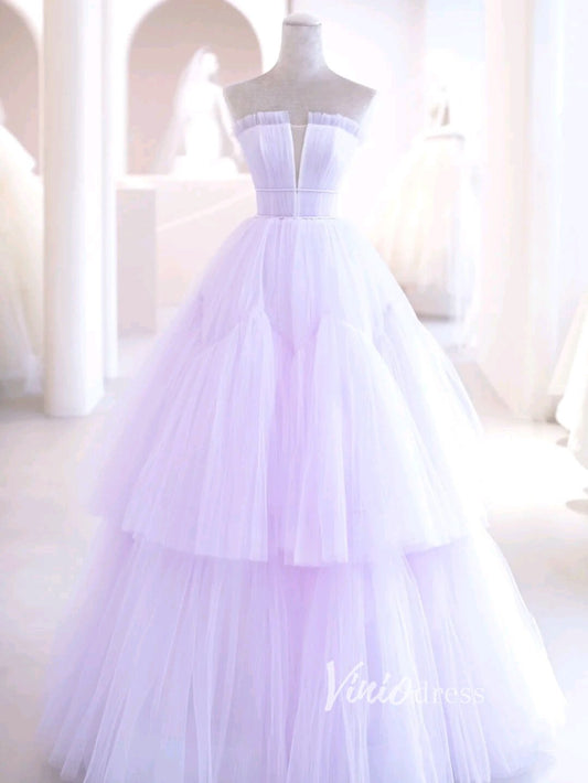 Lilac Tulle Prom Dresses Tiered Ruffle Evening Dress FD3180-prom dresses 2025 -Viniodress-Lilac-Custom Size-