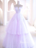 Prom Dress 2025 Lilac Tulle Prom Dresses Tiered Ruffle Evening Dress FD3180-unique prom dresses-Lilac-Custom Size-Viniodress