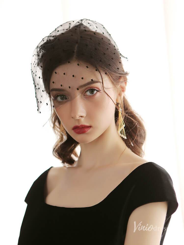 Little Bow Black Dot Birdcage Veils Viniodress AC1292-Bridal Veil 2025 -Viniodress-Ivory-