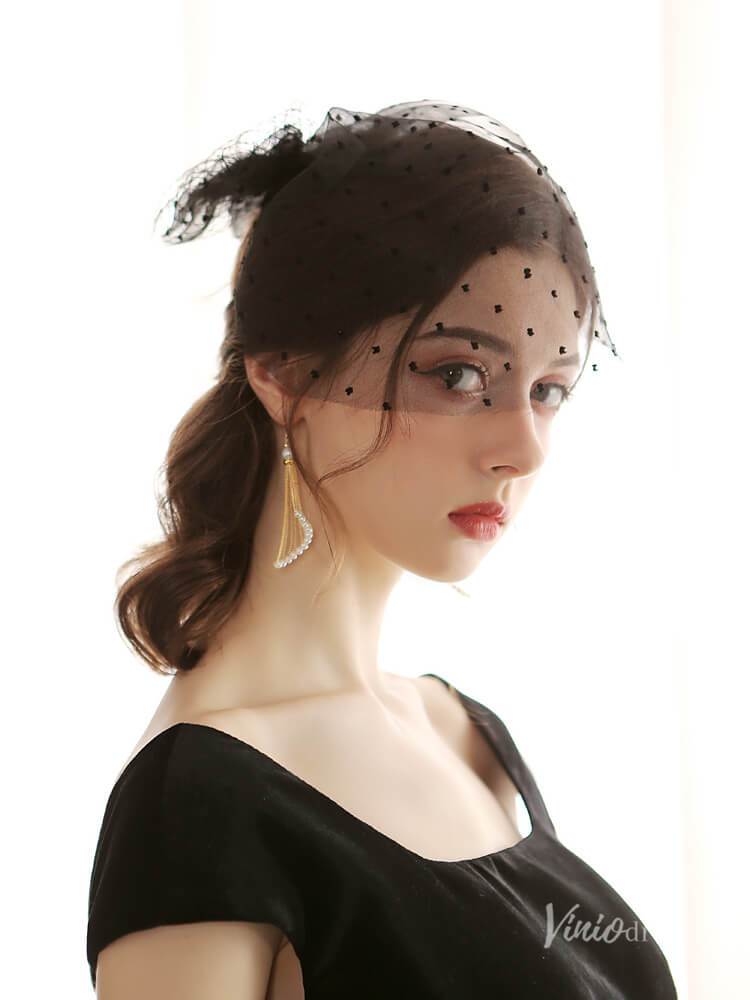 Little Bow Black Dot Birdcage Veils Viniodress AC1292-Bridal Veil 2025 -Viniodress-Ivory-