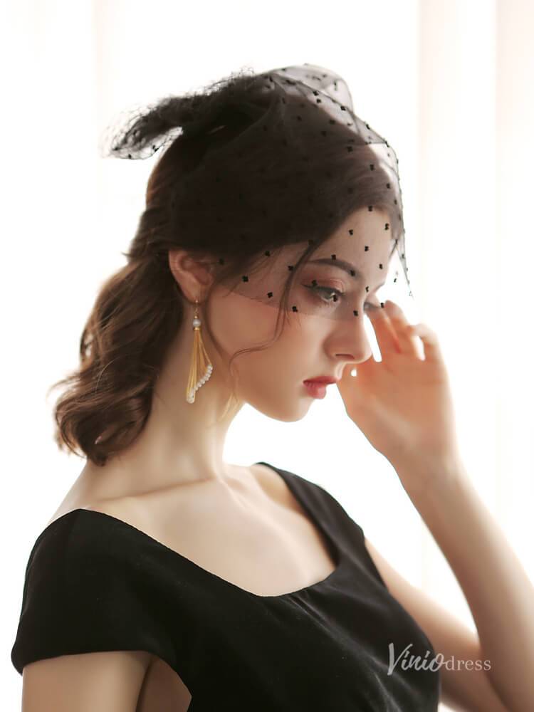 Little Bow Black Dot Birdcage Veils Viniodress AC1292-Bridal Veil 2025 -Viniodress-Ivory-