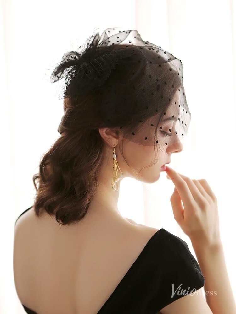 Little Bow Black Dot Birdcage Veils Viniodress AC1292-Bridal Veil 2025 -Viniodress-Ivory-