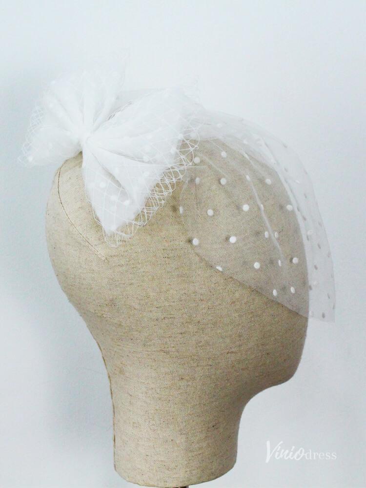 Little Bow Black Dot Birdcage Veils Viniodress AC1292-Bridal Veil 2025 -Viniodress-Ivory-