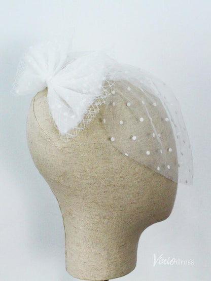 Little Bow Black Dot Birdcage Veils Viniodress AC1292-Bridal Veil 2025 -Viniodress-Ivory-