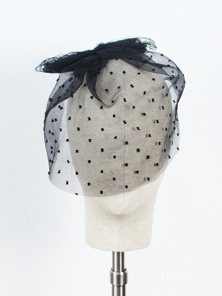 Little Bow Black Dot Birdcage Veils Viniodress AC1292-Bridal Veil 2025 -Viniodress-Ivory-