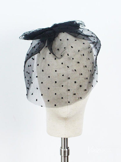 Little Bow Black Dot Birdcage Veils Viniodress AC1292-Bridal Veil 2025 -Viniodress-Ivory-