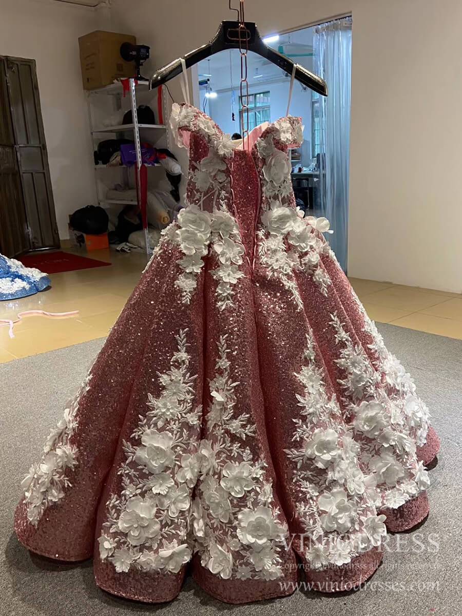 Little Girls Prom Dresses 3D Floral Pink Princess Dress 66662K for kids-Pageant Dresses for Kids 2025 -Viniodress-Blue-Custom Size-