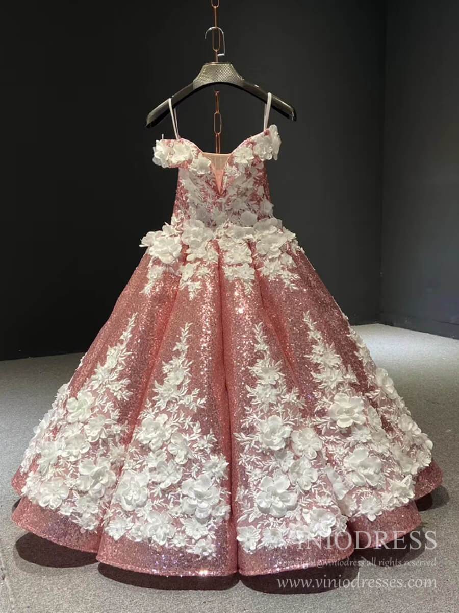 Little Girls Prom Dresses 3D Floral Pink Princess Dress 66662K for kids-Girls Prom Dresses-Viniodress-Viniodress