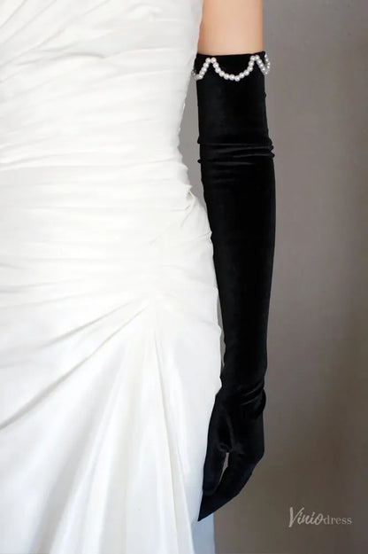 Long Black Velvet Opera Gloves for Women WG180-Bridal Gloves 2026-Viniodress-Black-