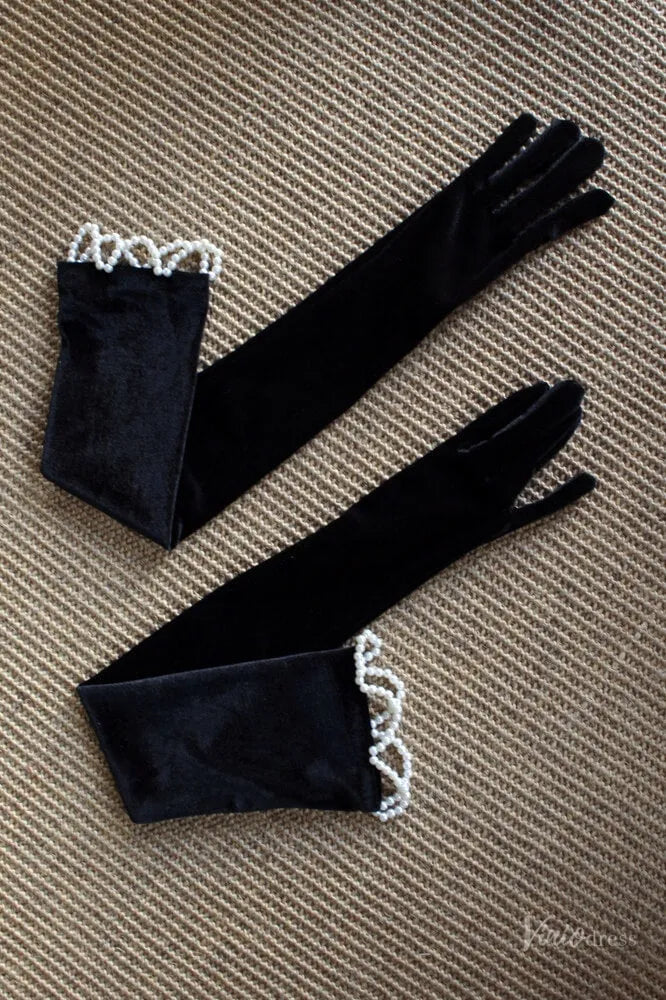 Long Black Velvet Opera Gloves for Women WG180-Bridal Gloves 2026-Viniodress-Black-