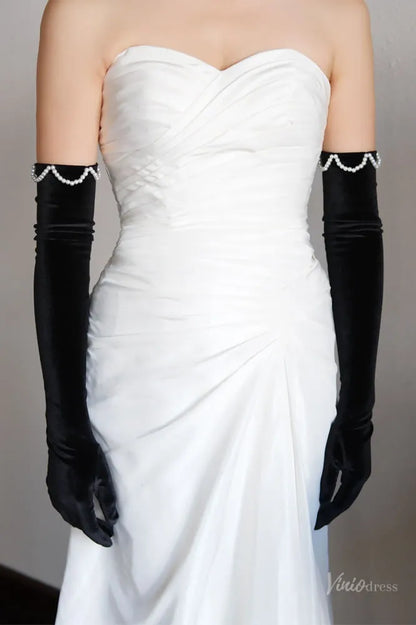 Long Black Velvet Opera Gloves for Women WG180-Bridal Gloves 2026-Viniodress-Black-