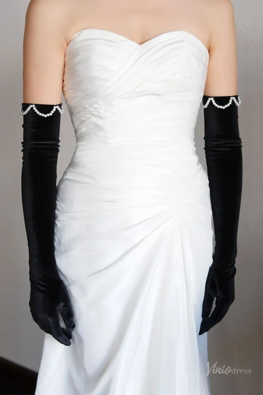Long Black Velvet Opera Gloves for Women WG180-Bridal Gloves 2026-Viniodress-Black-