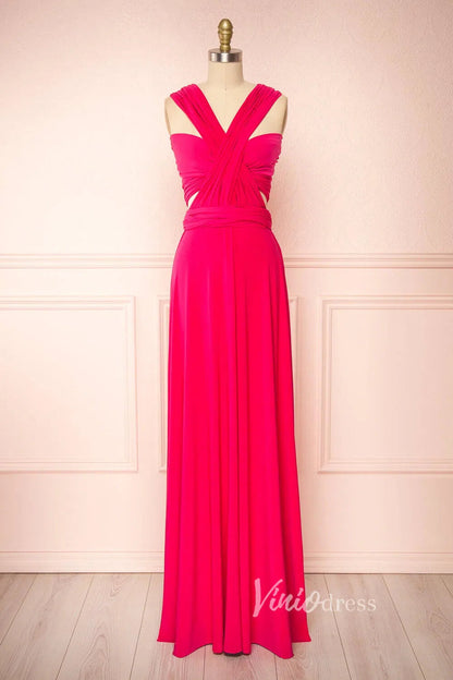 Long Bridesmaid Dresses Convertible Wrap Dress for Women VB1004-bridesmaid dresses 2025 -Viniodress-Pink-Custom Size-
