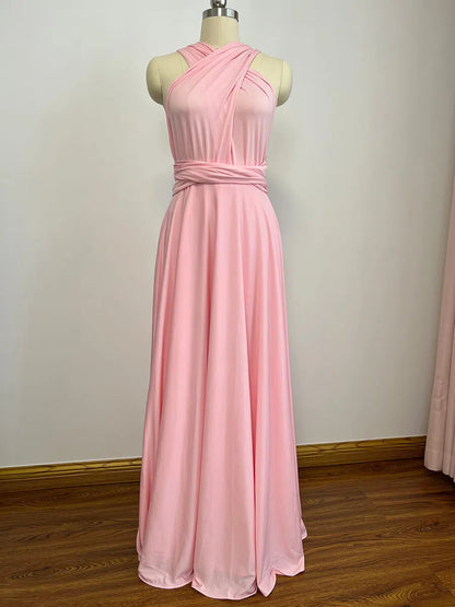 Long Bridesmaid Dresses Convertible Wrap Dress for Women VB1004-bridesmaid dresses 2025 -Viniodress-Pink-Custom Size-
