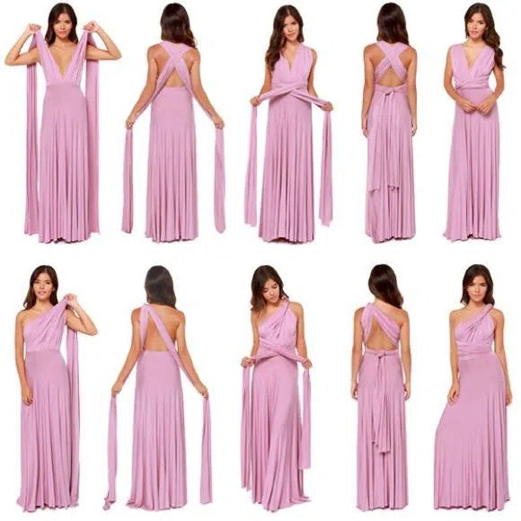Long Bridesmaid Dresses Convertible Wrap Dress for Women VB1004-bridesmaid dresses 2025 -Viniodress-Pink-Custom Size-
