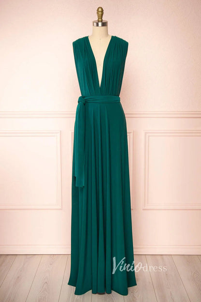 Long Bridesmaid Dresses Convertible Wrap Dress for Women VB1004-bridesmaid dresses 2025 -Viniodress-Pink-Custom Size-