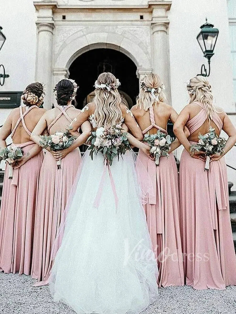Long Bridesmaid Dresses Convertible Wrap Dress for Women VB1004-bridesmaid dresses 2025 -Viniodress-Pink-Custom Size-