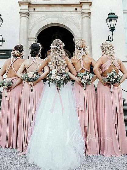 Long Bridesmaid Dresses Convertible Wrap Dress for Women VB1004-bridesmaid dresses 2025 -Viniodress-Pink-Custom Size-