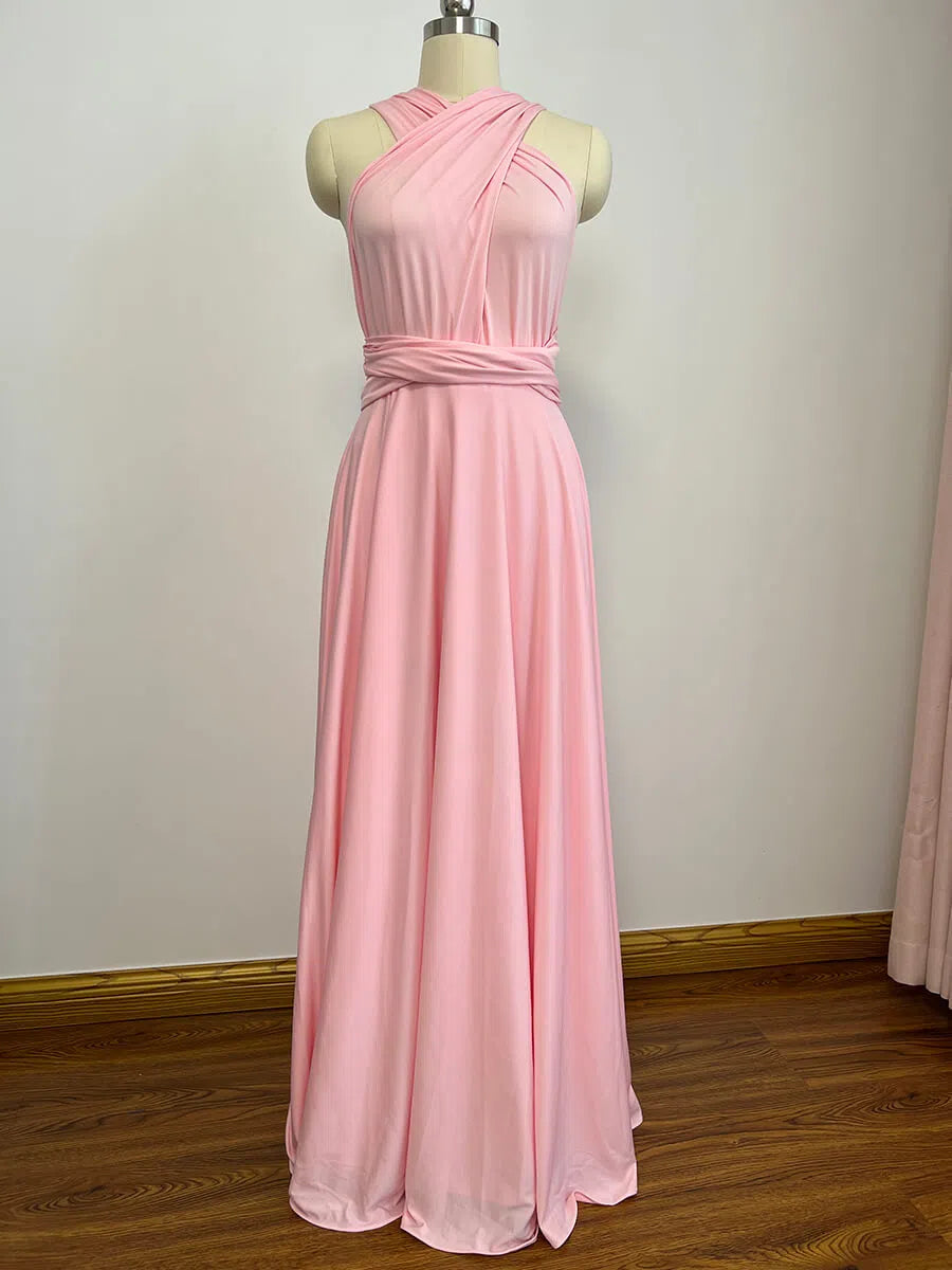 Long Bridesmaid Dresses Convertible Wrap Dress for Women VB1004-bridesmaid dresses 2025 -Viniodress-Pink-Custom Size-