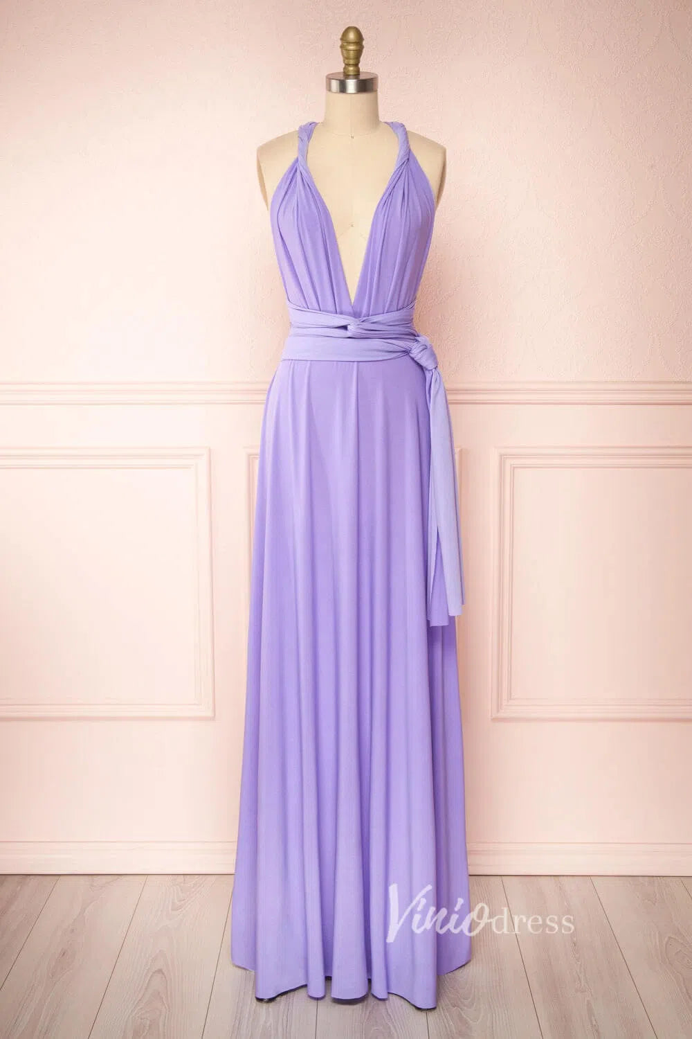 Long Bridesmaid Dresses Convertible Wrap Dress for Women VB1004-bridesmaid dresses 2025 -Viniodress-Pink-Custom Size-