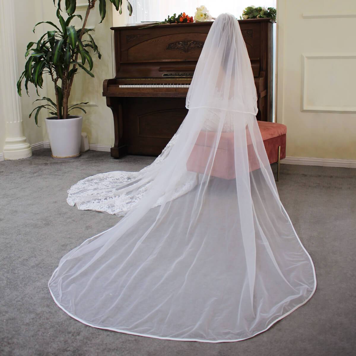 Long Cathedral Bridal Veil with Blusher Viniodress V690-Bridal Veil 2025 -Viniodress-Ivory-