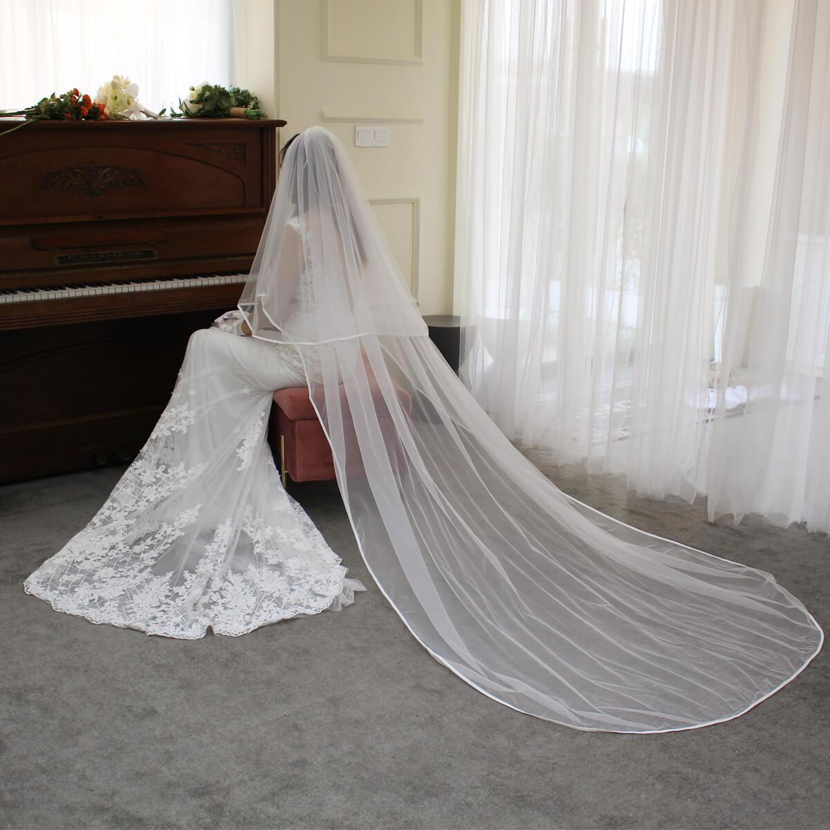 Long Cathedral Bridal Veil with Blusher Viniodress V690-Bridal Veil 2025 -Viniodress-Ivory-