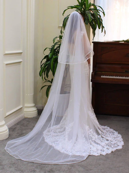 Long Cathedral Bridal Veil with Blusher Viniodress V690-Veils-Viniodress-Ivory-Viniodress