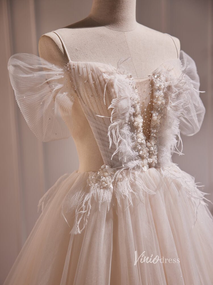 Long Champagne Tulle Ball Gown Prom Dresses Corset Back Graduation Dre –  Viniodress