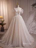 Long Champagne Tulle Ball Gown Prom Dresses Corset Back Graduation Dress BJ008