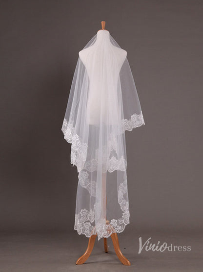 Long Lace Appliqued Bridal Blusher Veil Viniodress-Bridal Veil 2025 -Viniodress-Ivory-102''-