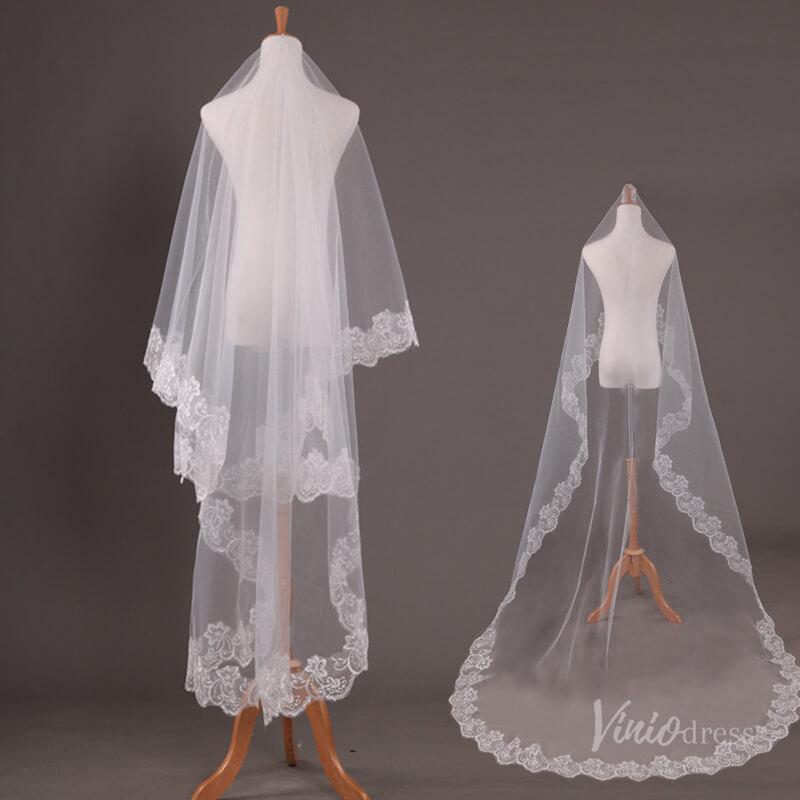 Long Lace Appliqued Bridal Blusher Veil Viniodress-Bridal Veil 2025 -Viniodress-Ivory-102''-