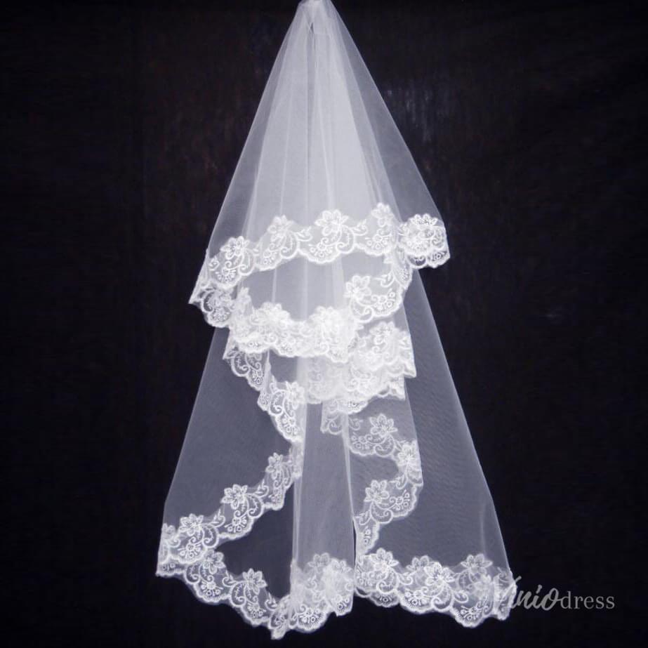 Long Lace Appliqued Bridal Blusher Veil Viniodress-Bridal Veil 2025 -Viniodress-Ivory-102''-