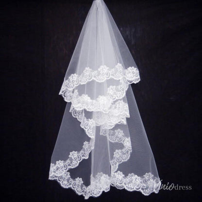 Long Lace Appliqued Bridal Blusher Veil Viniodress-Bridal Veil 2025 -Viniodress-Ivory-102''-