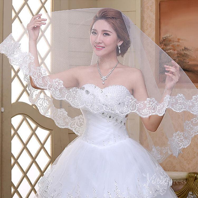 Long Lace Appliqued Bridal Blusher Veil Viniodress-Bridal Veil 2025 -Viniodress-Ivory-59''-