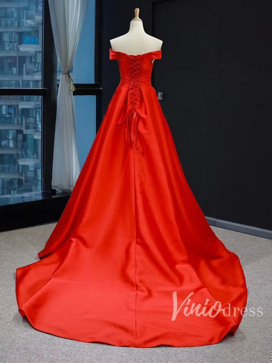 Long Prom Dresses Off Shoulder Red Overskirt Jumpsuits FD1283-prom dresses-Viniodress-Viniodress