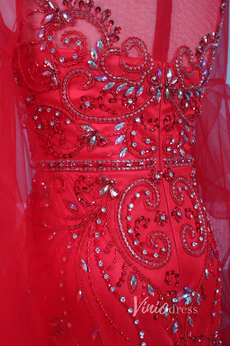 Long Ruffle Sleeve Evening Dress Vintage Beaded Prom Dress FD2478-Evening Dresses 2025 -Viniodress-Champagne-US 2-