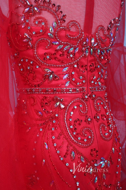 Long Ruffle Sleeve Evening Dress Vintage Beaded Prom Dress FD2478-Evening Dresses 2025 -Viniodress-Champagne-US 2-