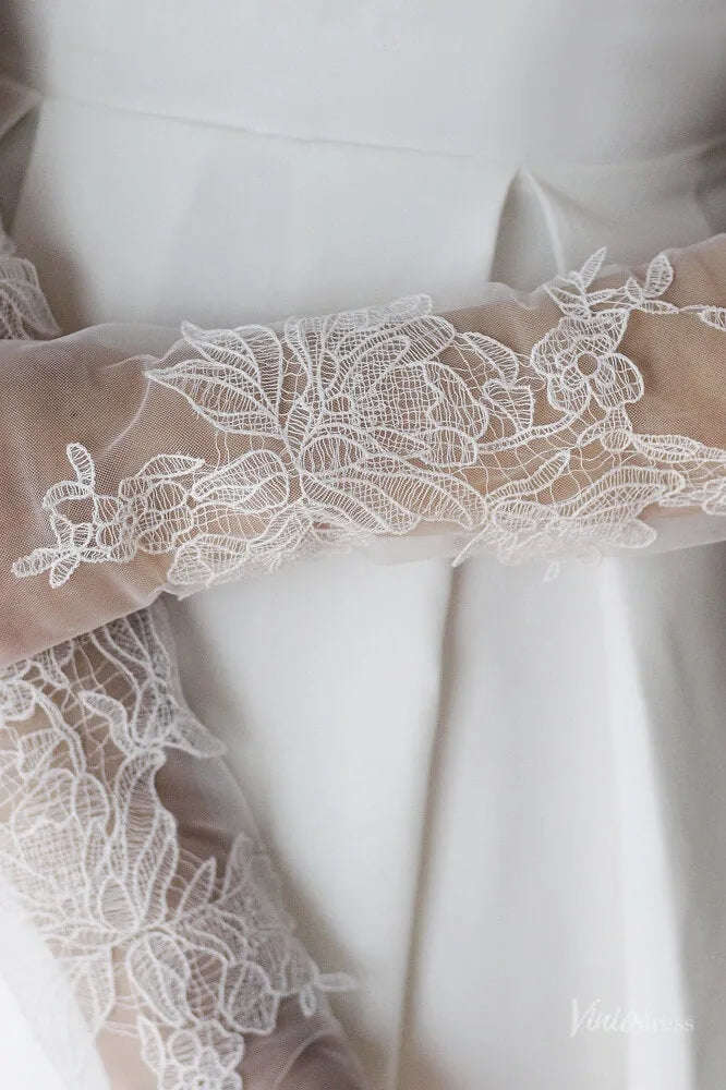 Long Sheer Tulle Bridal Gloves with Lace Appliques, Fingerless Wedding Gloves for Brides WG154-Bridal Gloves 2026-Viniodress-Ivory-