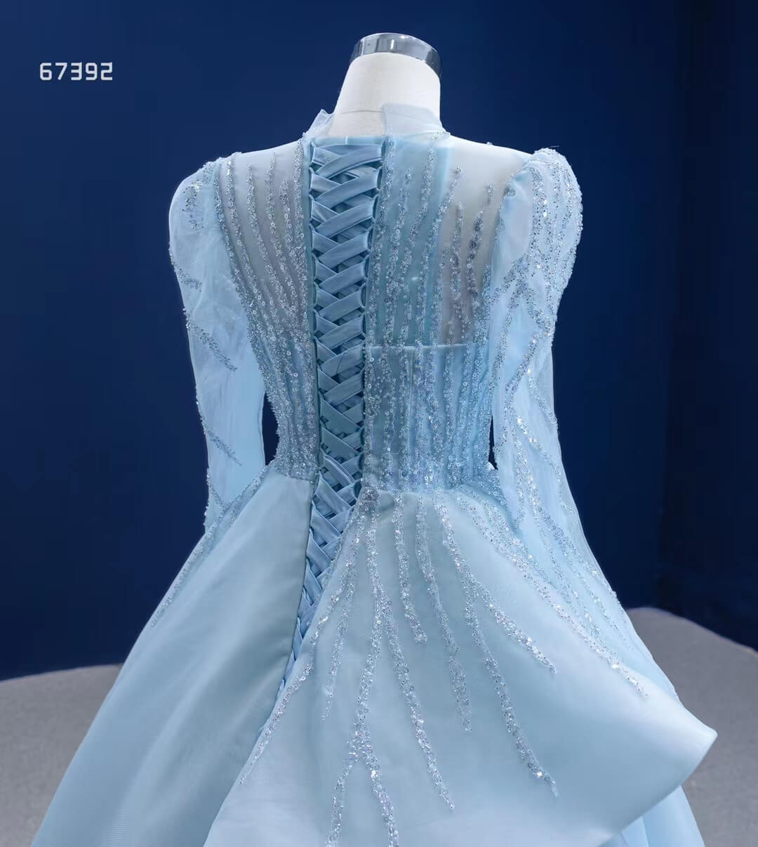 Long Sleeve Baby Blue Ball Gown High Neck Beaded Prom Dress 67392 viniodress-Quinceanera Dresses 2025 -Viniodress-Light Blue-Custom Size-