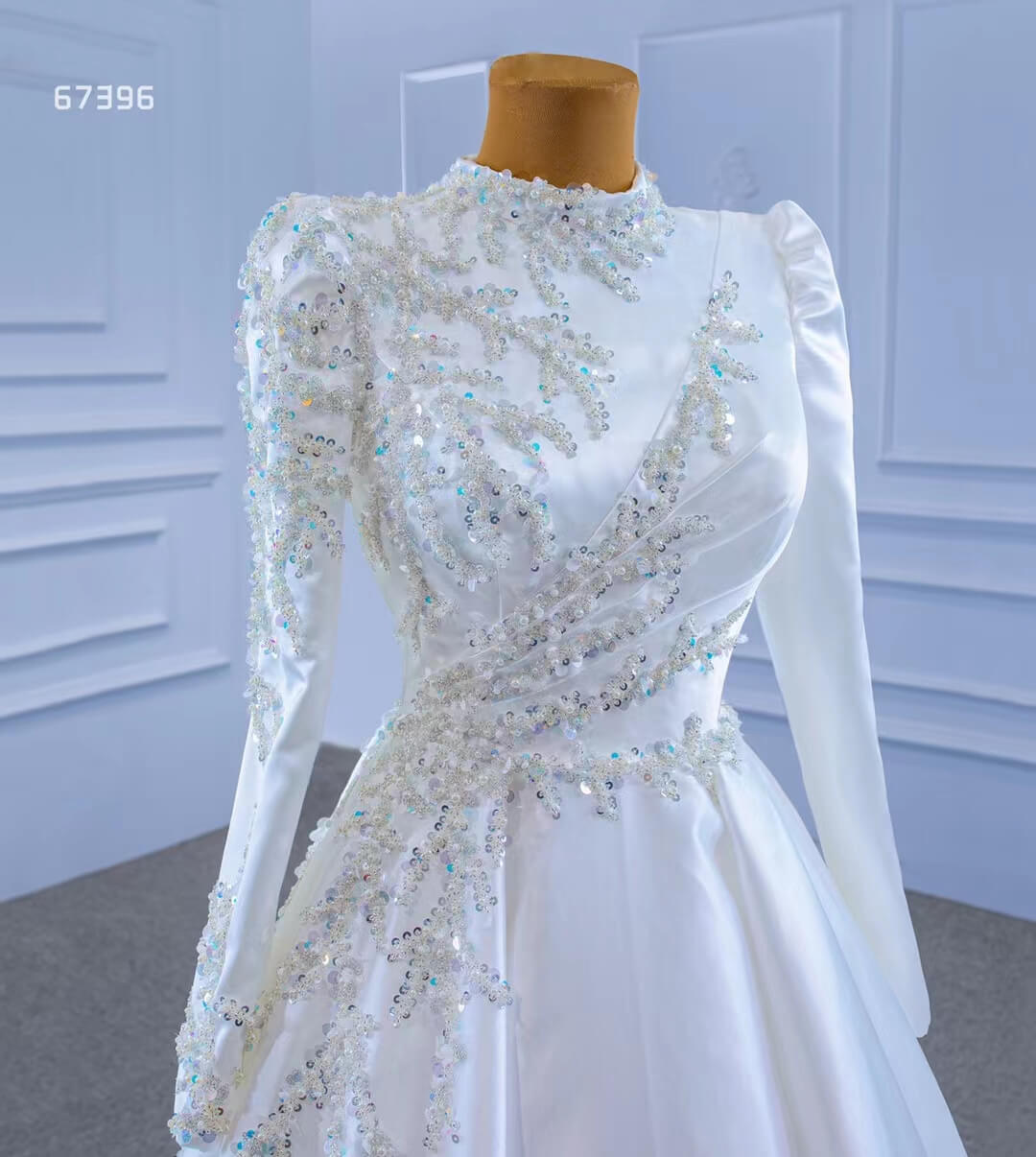 Long Sleeve Beaded A-line Wedding Dresses vestido de novia 67396-wedding dresses 2025 -Viniodress-Ivory-Custom Size-