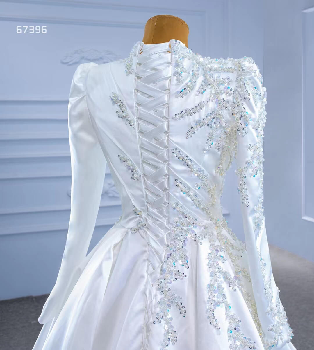 Long Sleeve Beaded A-line Wedding Dresses vestido de novia 67396-wedding dresses 2025 -Viniodress-Ivory-Custom Size-