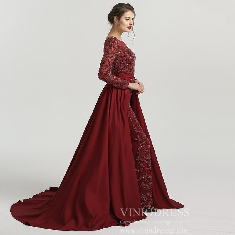 Prom Dress 2025 Long Sleeve Beaded Formal Dress Overskirt Prom Dresses FD2859-unique prom dresses-Pink-US 2-Viniodress