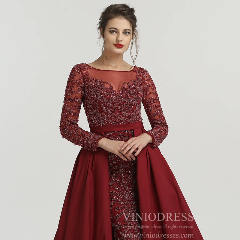 Prom Dress 2025 Long Sleeve Beaded Formal Dress Overskirt Prom Dresses FD2859-unique prom dresses-Pink-US 2-Viniodress