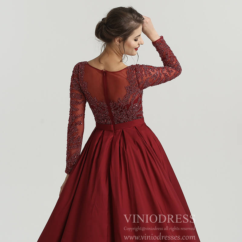 Prom Dress 2025 Long Sleeve Beaded Formal Dress Overskirt Prom Dresses FD2859-unique prom dresses-Pink-US 2-Viniodress