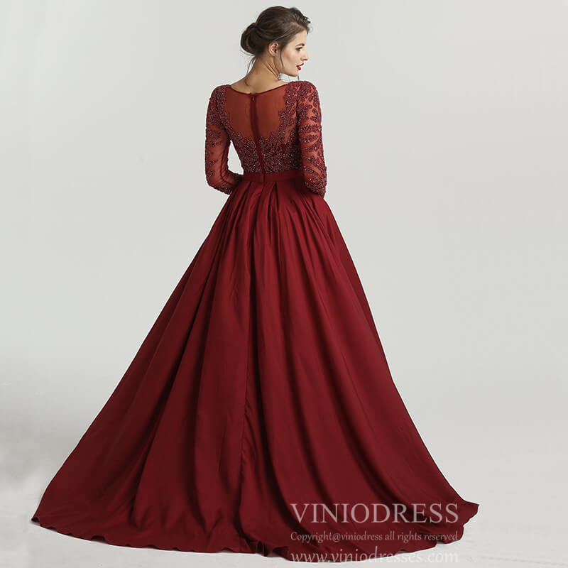 Prom Dress 2025 Long Sleeve Beaded Formal Dress Overskirt Prom Dresses FD2859-unique prom dresses-Pink-US 2-Viniodress